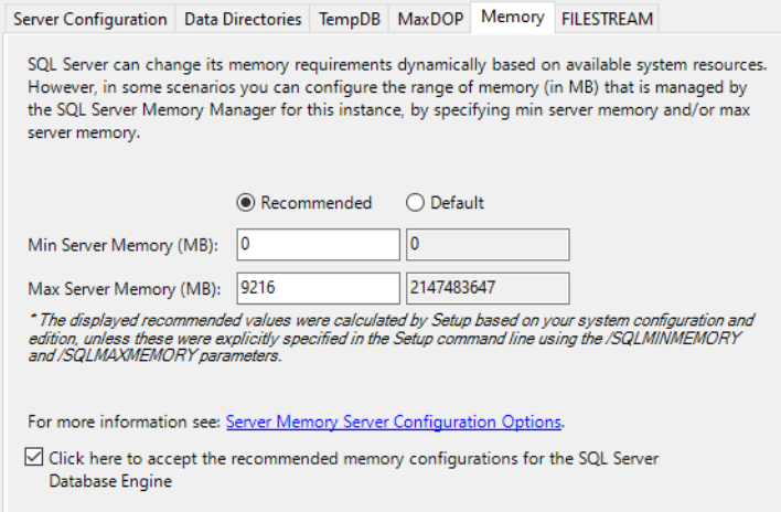 Recommended RAM allocated for SQL Server